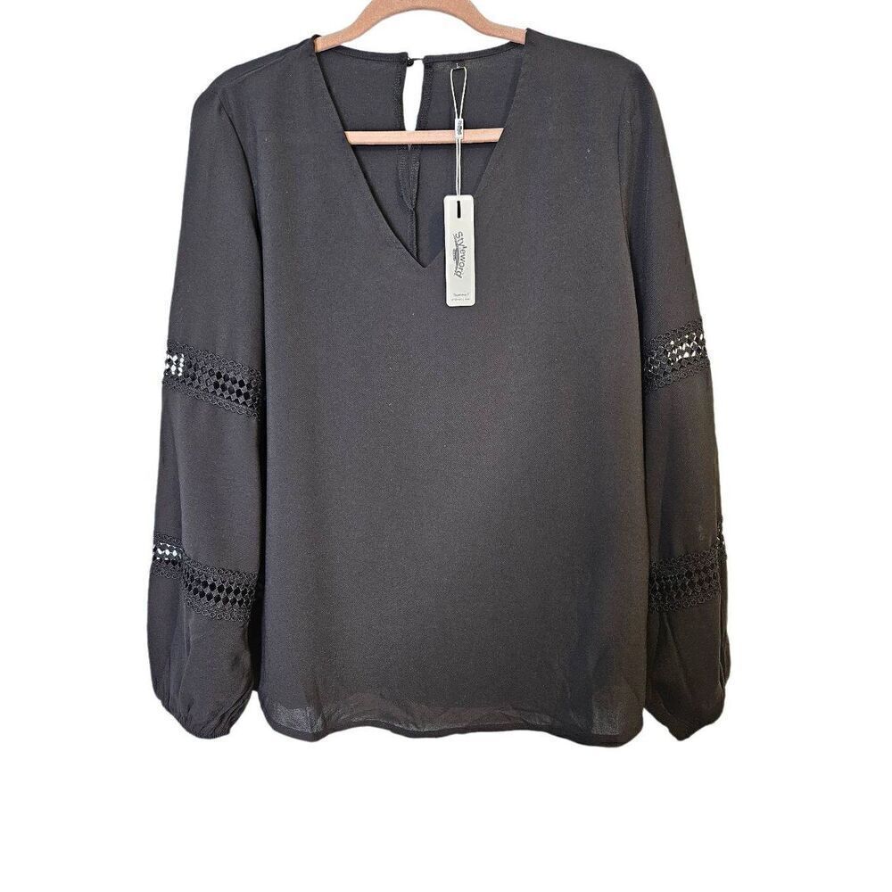 Stylewood black v neck long sleeved blouse. Size L. NWT.